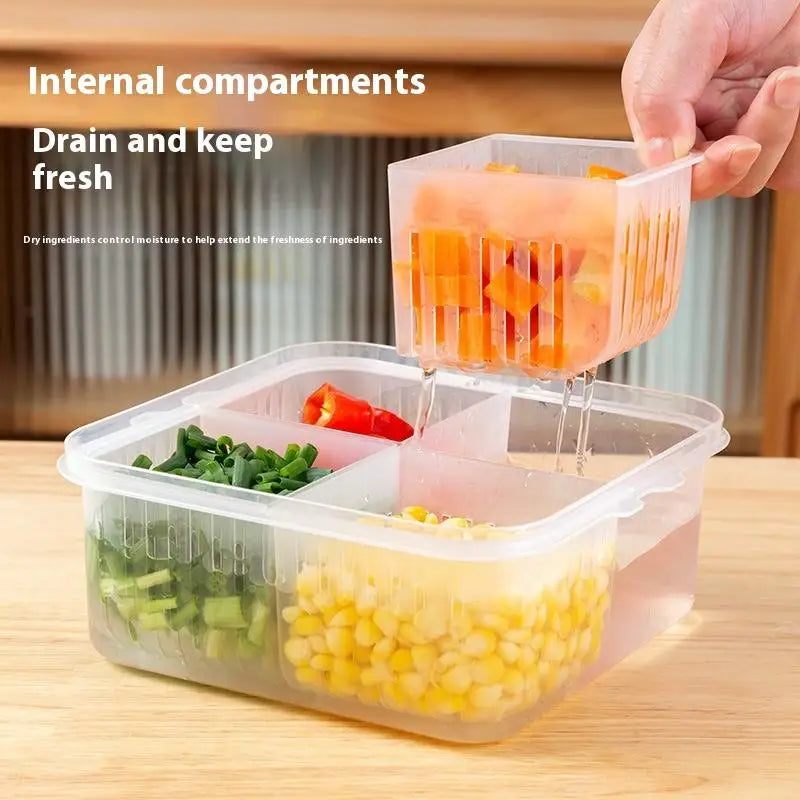 4 Grid Refrigerator Storage Box Food Vegetable Fridge Organizer Drain Basket Meat Onion Ginger Crisper
