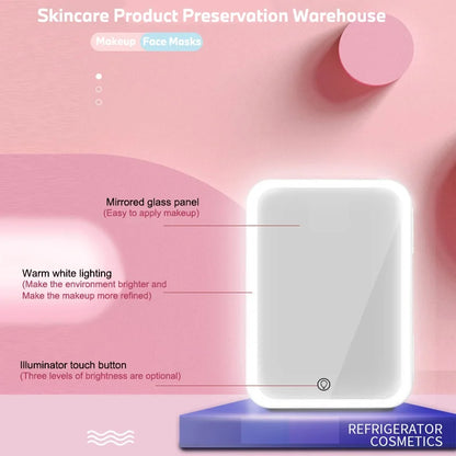 8L Mini Skincare Fridge with LED Mirror - 3-in-1 Portable Cooler & Warmer for Makeup, Face Masks, Perfumes (Home/Office/Car