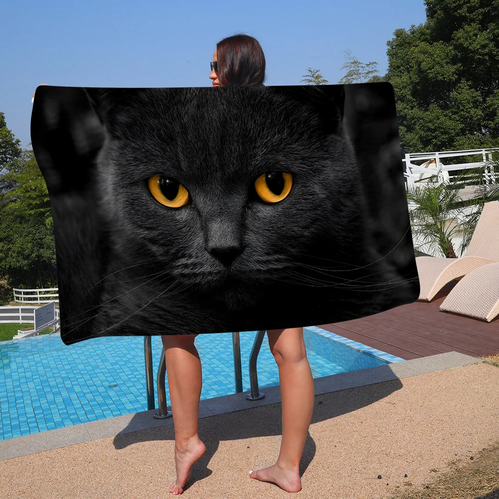 Black Cat Cartoon Beach Towel Cute Kawaii Room Decor Bath Girls Children Hand Towels For Bathroom Shower