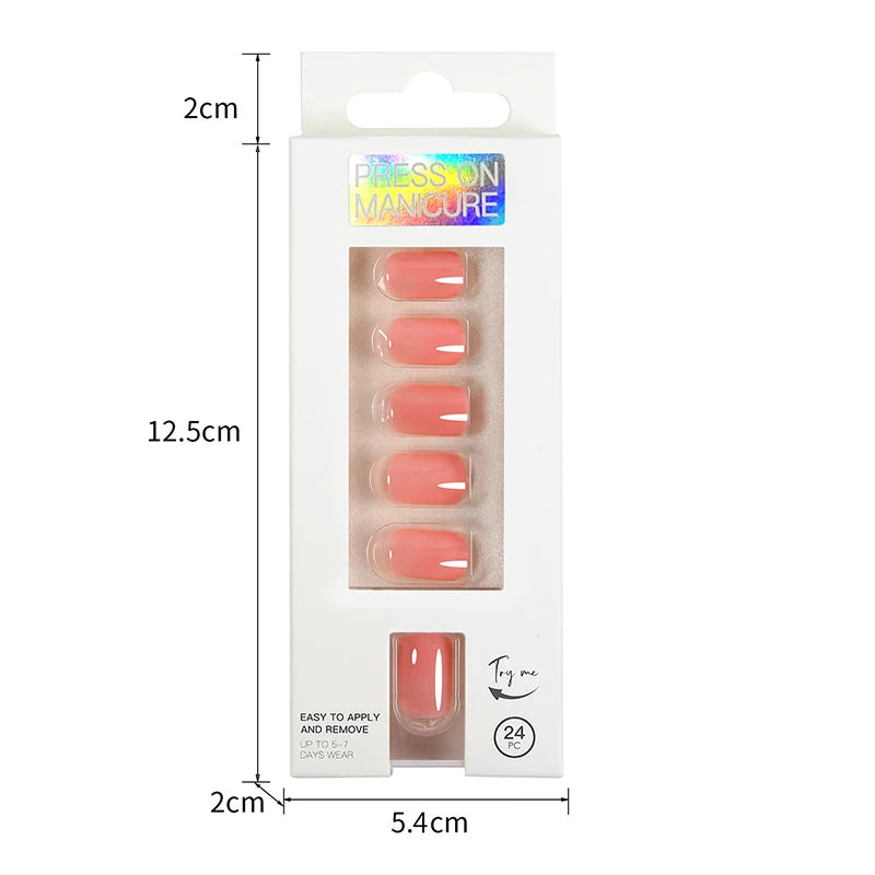 Short Full Press on Nails 24 Pcs False Nails Set Stick on Nails High Quality Reusable Fake Nails Solid Color Design Nail Art