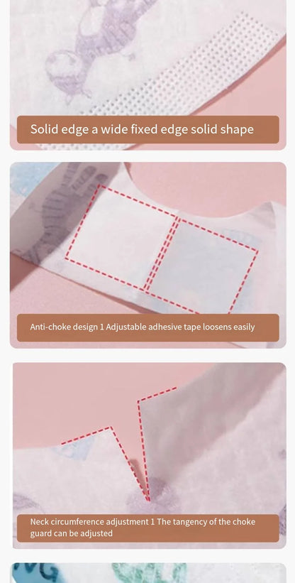 50-Pack Disposable Bibs for Babies Aged 6 Months to 2 Years Cartoon Bear Feeding Bib for Boy Girl Non-woven Drool Towel