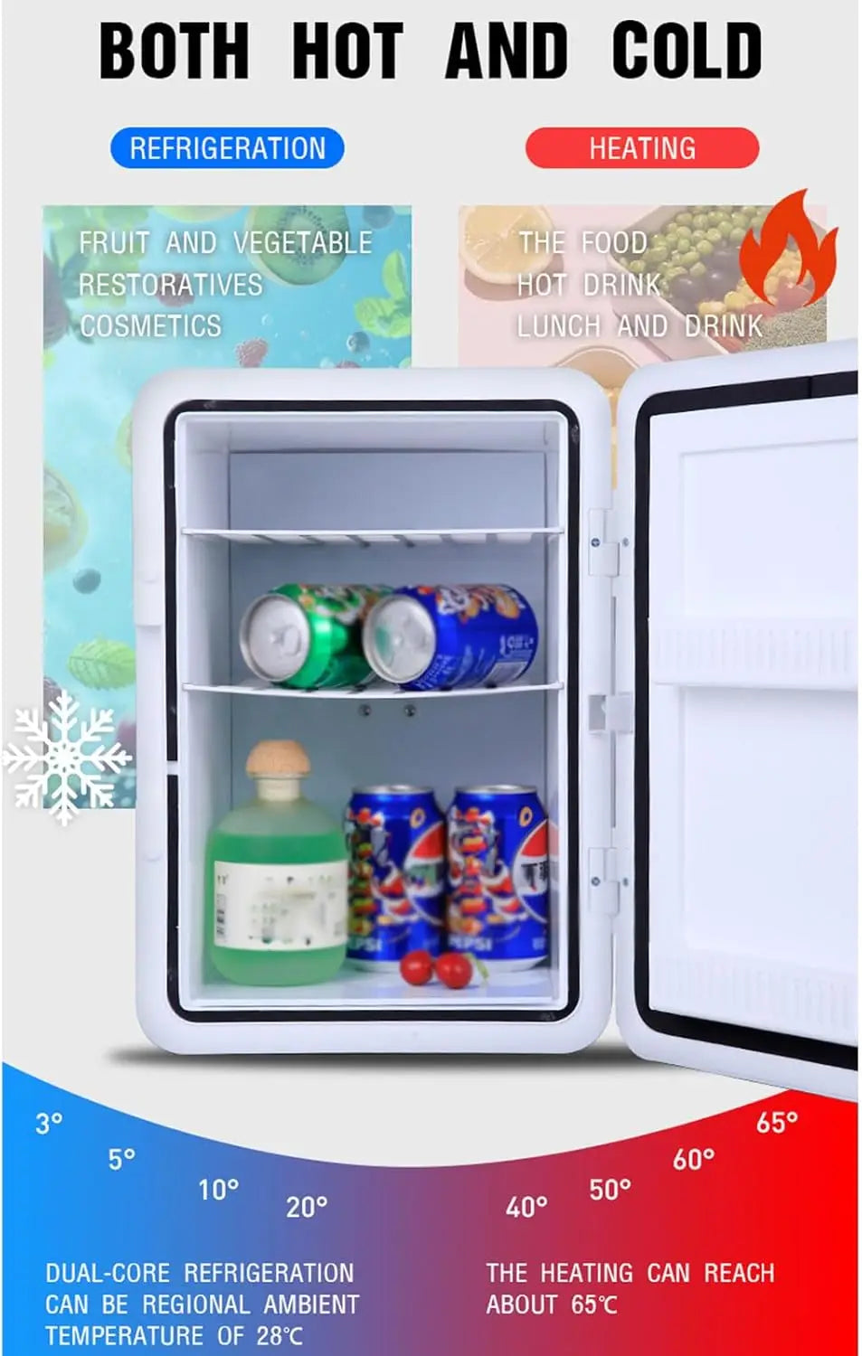 25 L Mini Fridge, Car Refrigerator Portable Cooler & Warmer 110V/220V AC/12V DC Compact Small Refrigerator for Bedroom, Office