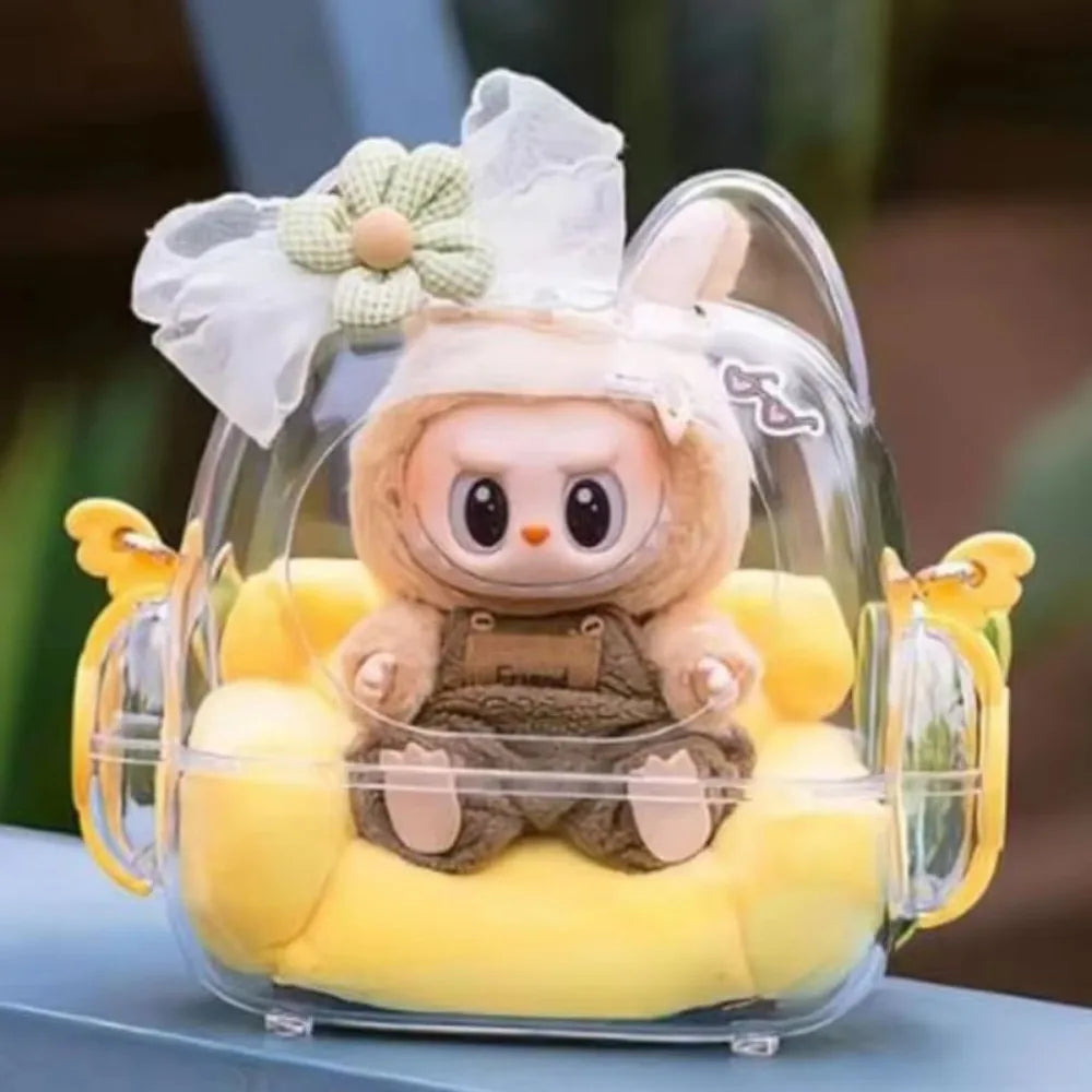 Labubu Doll Mini Sofa with Storage Bag Kawaii 17cm V1 V2 Labubu Transparent Crossbody Bag Cute Plush Doll Accessories Toy Gifts