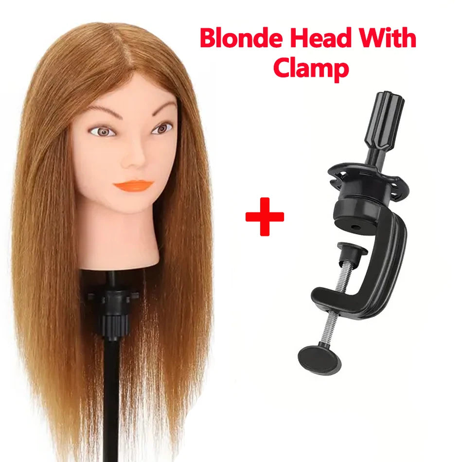 100% Human Hair Mannequin Head for Cosmetology Styling Training Practice Can Be Curled Straighten Professional Mannequin Head