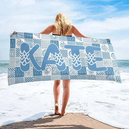 Bohemian Custom Names Beach Towels Stripe Microfiber Towels Absorbent Quick-Drying Soft Yoga Swimming Towels For Men Women Kids