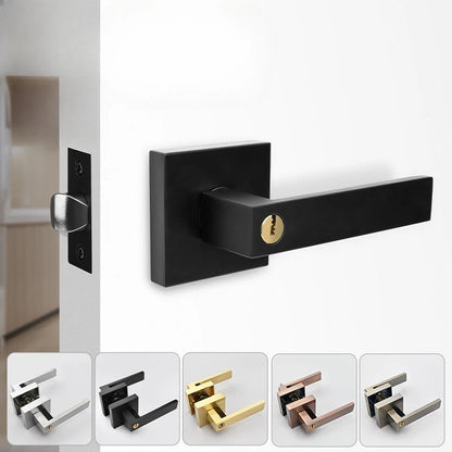 Indoor Door Lock, Aluminum Alloy Handle  Adjustable Room Wooden Door Handle Square Minimalist American Heavy-duty Three Bar Lock