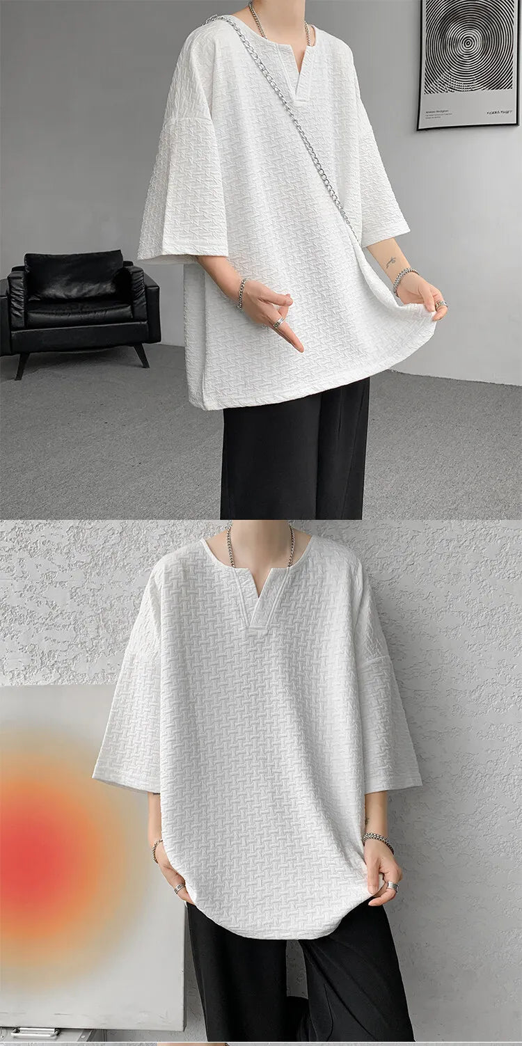 Mens V Neck Loose Fit Tshirt Summer Fashion Comfort Breathable Casual Streetwear Trendy Tee Lightweight Premium Fabric Crew Neck