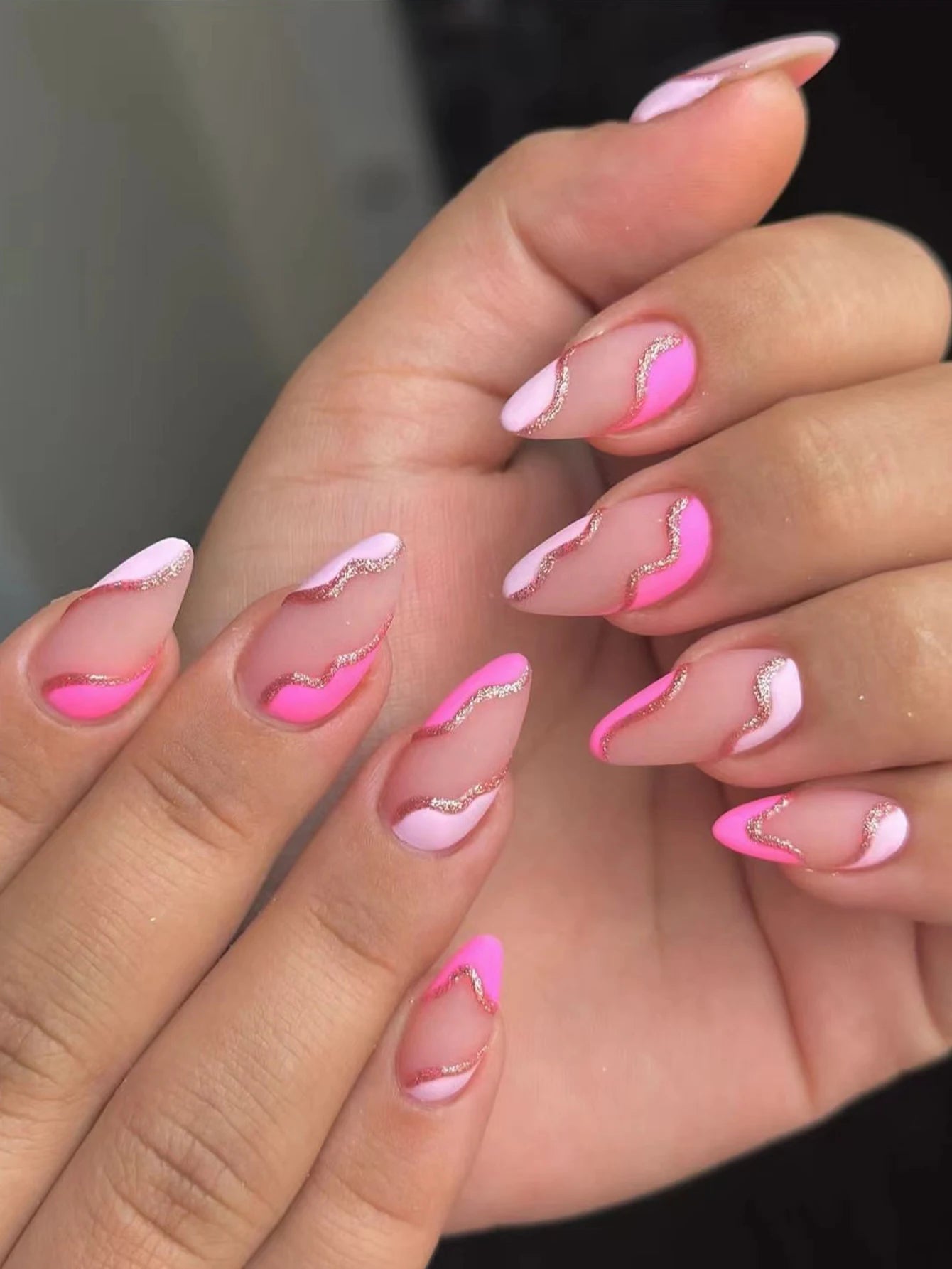 ARTAUG 24PCS Medium Stiletto Pink Press On Nails Full Cover Fake Nail Set Press On Nails Love Design handmade Press On Nails