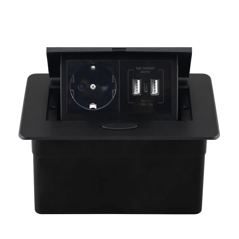220V Desktop Power Socket Pop-up Hidden Socket EU Socket Built-in Socket With Dual USB Interface And type-C Interface