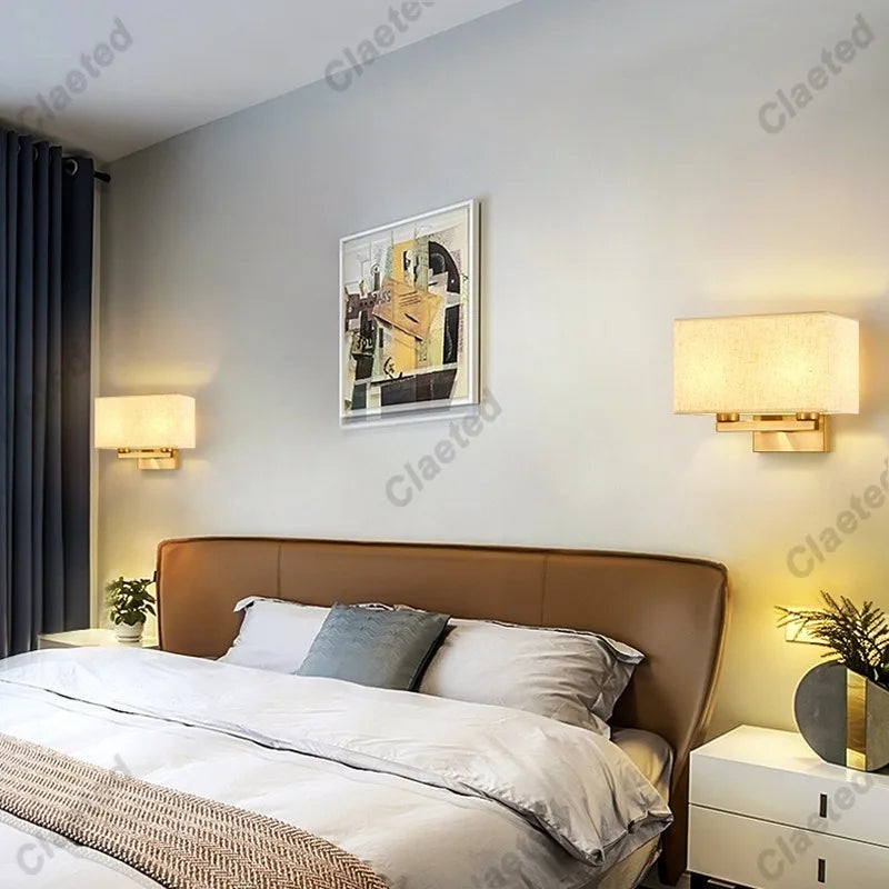 LED Fabric Lampshade E27 Decorative Wall Lamp Indoor Corridor Living Room Bedroom Bedside Wall Lamp Decorative Lighting Fixture