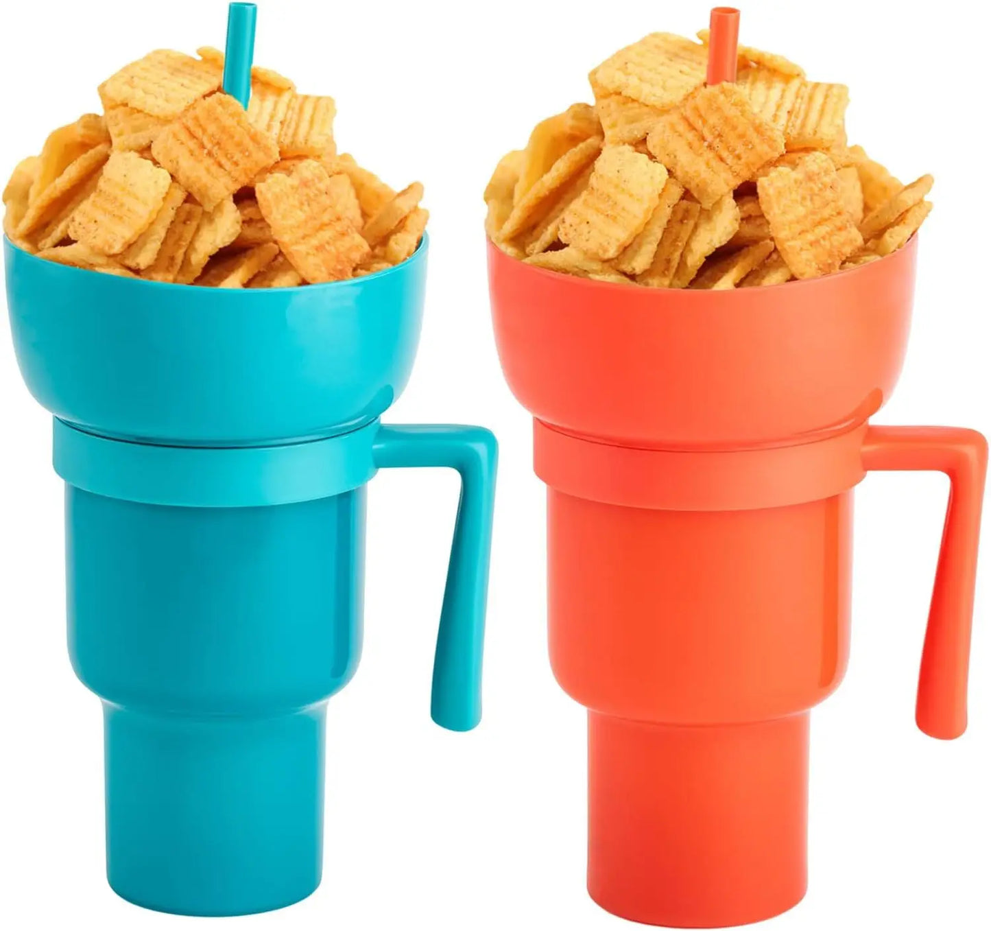 900-1000ml Large Capacity Beverage Popcorn Integrated Multifunctional Straw Cup Bowl Creative Snack Drinks Cup