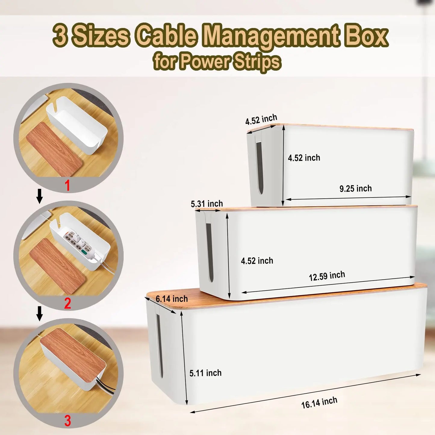 Cable Management Box, Cable Management Kit for Power Strip to Hide Wires, Cord Organizer Boxes, for Home and Office