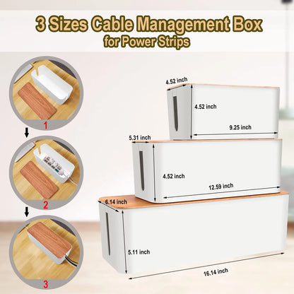 Cable Management Box, Cable Management Kit for Power Strip to Hide Wires, Cord Organizer Boxes, for Home and Office