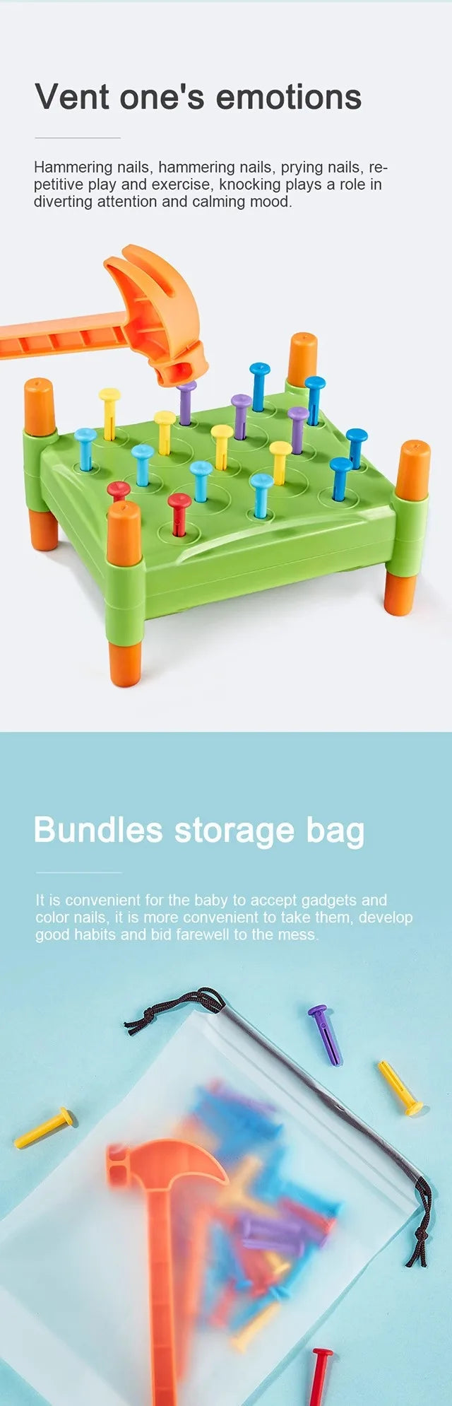 Educational Toys Nail Hammer Pile Driving Platform Montessori Teaching Aids Early Education Children Concentration Training Toy