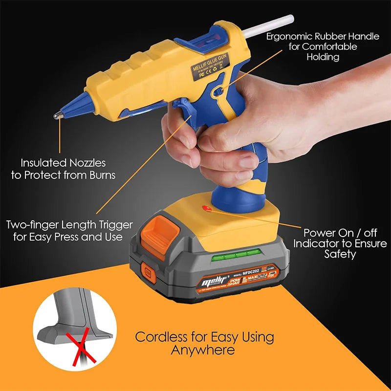 Cordless Hot Glue Gun Compatible with Dewalt 18V 20V Battery for Arts/Crafts/Diy/Repairs(Tool Only)with 30Pcs 7*150mm Glue Stick
