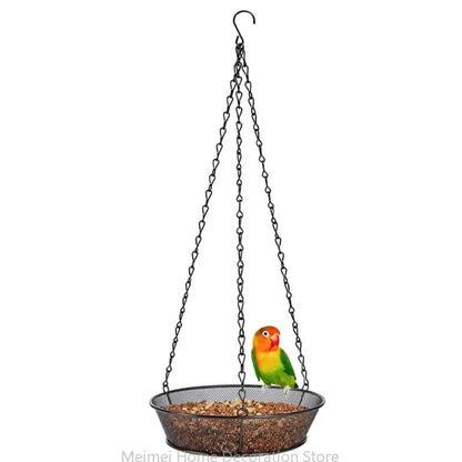 H7BF Hanging Bird Feeder Tray Metal Mesh Seed Dish Feeders Outside Platform Garden Decoration Backyard Attracting Birds