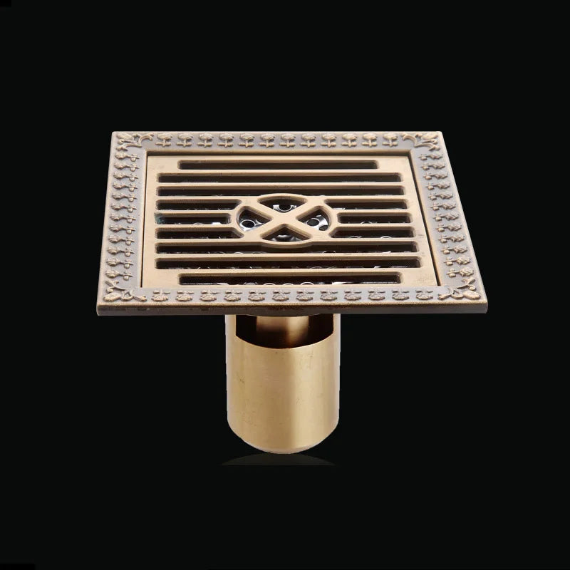 Antique Euro Square Floor Drains Deodorant Floor Drain Strainer Cover Brass Shower Hardware Bathroom Accessories Floor Drain