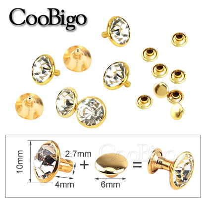 100sets Glass Crystal Double Cap Rivet Stud Rhinestone Nail Spike DIY Leathercraft Fashion Apparel Shoes Bags Decor Accessories