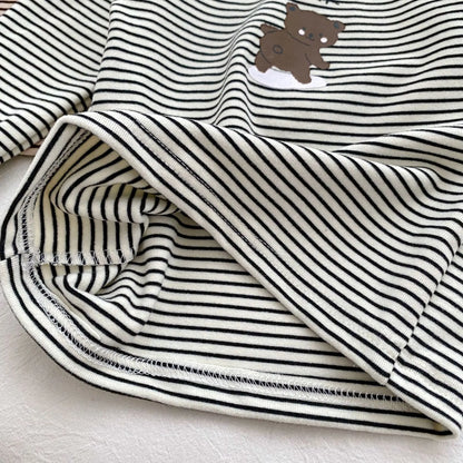 2025 Autumn Kids Baby Boys Shirts Striped Long Sleeve Cotton Bear Infant Boys Tops Stretch Versatile Toddler Boys Shirts