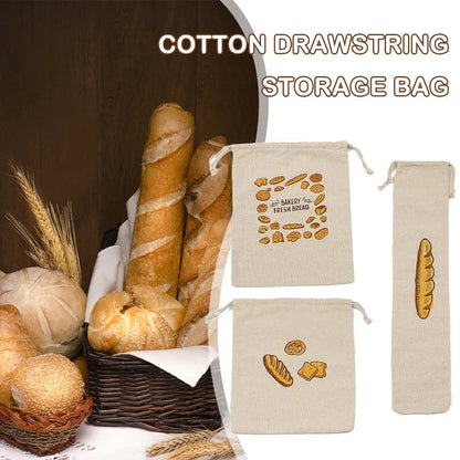 Linen Bread Bags Reusable Drawstring Large Washable Storage Food Accessories Home Unbleached Kitchen Organizer