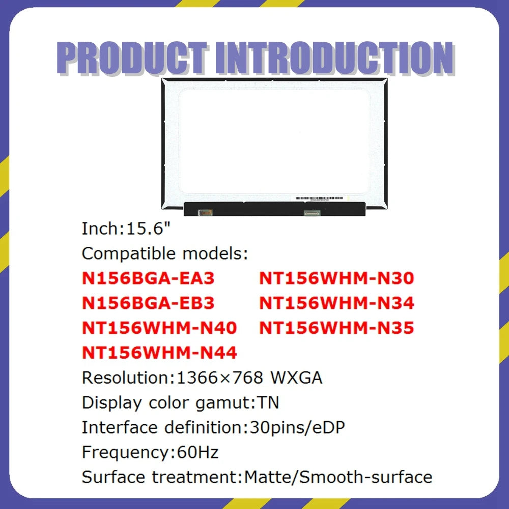 15.6" Inch NT156WHM-N30 N34 N35 NT156WHM-N40  NT156WHM-N44 N156BGA-EA3 EB3 15.6'' Laptop LCD Screen Panel 1366*768 EDP 30 Pins