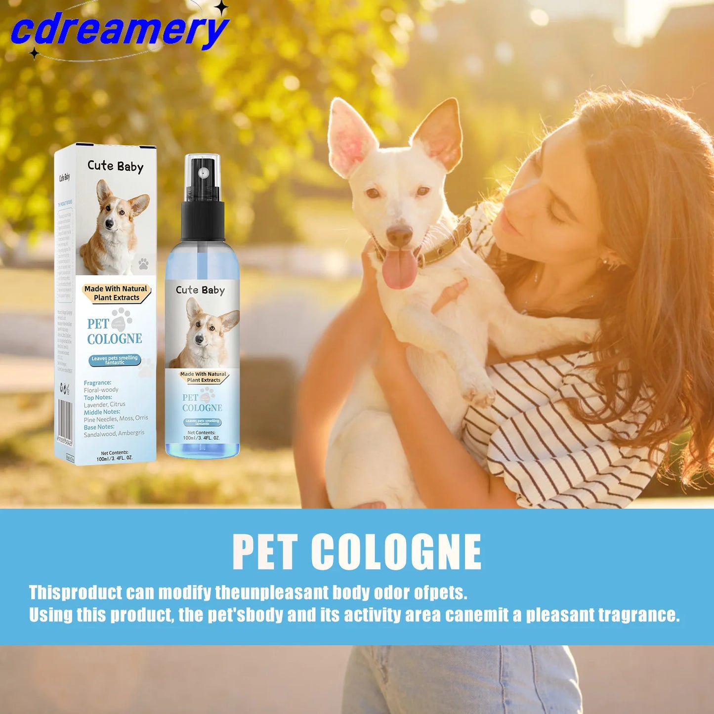 CDY 100ml Pet Perfume Spray for Cats and Dogs, Odor Eliminator and Air Freshener with Long-lasting Fragrance