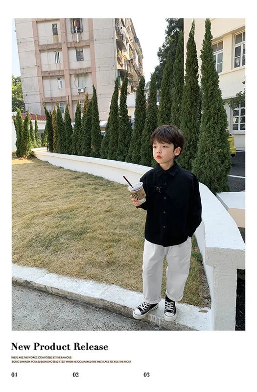 Boys Baby's Kids Blouse Jacket Outwear 2023 Black Spring Autumn Shirts Cotton Gift Plus Size Children's Clothing