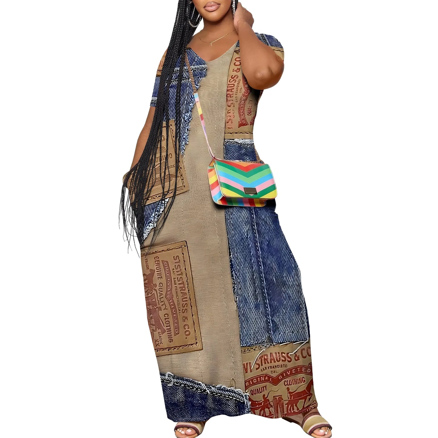 Women's Casual Maxi Dresses Summer Suspender Beach Dress Sundress with Pockets