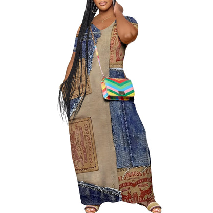 Women's Casual Maxi Dresses Summer Suspender Beach Dress Sundress with Pockets