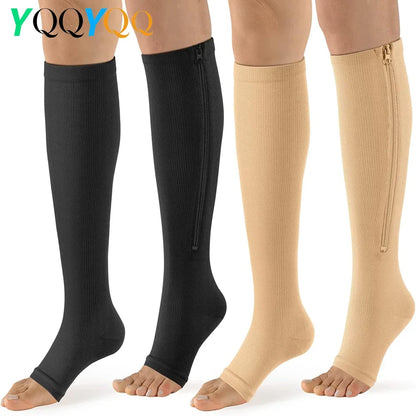 1Pair Medical Compression Socks - Open Toe 15-20 MmHg Zipper Compression Diabetic Socks, Improves Blood Circulation,Reduces Pain
