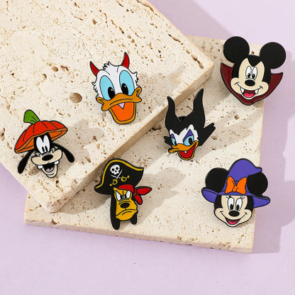 6 Pcs Cartoon cartoon character Mickey Brooch Halloween Mickey Mouse Donald Duck Metal badge Alloy drip pin accessories