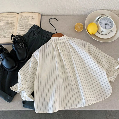 Children's Shirts 2025 Spring New Products Boys Embroidered Girls Striped Shirt Top Tide H0085