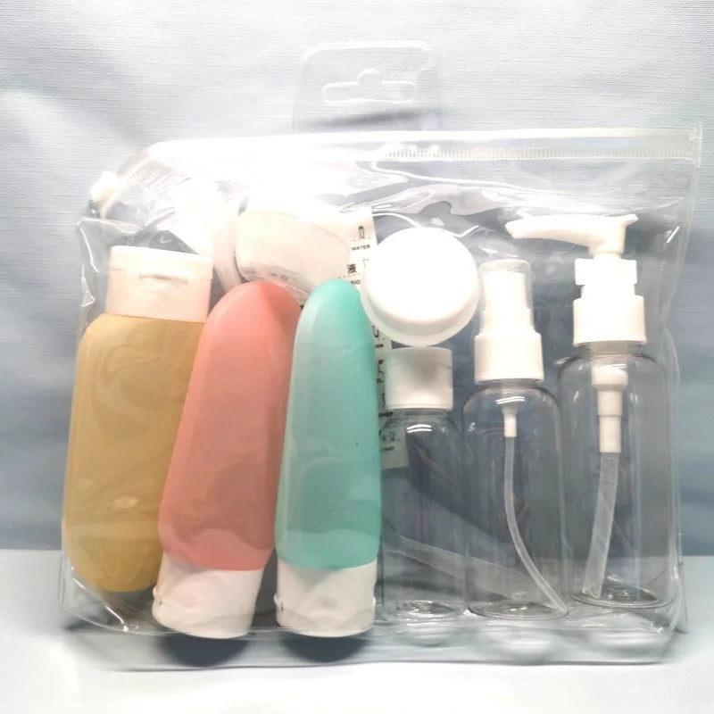 11 Pack Travel Bottles Set Leak Proof Portable Toiletry Squeezable Containers Clear PET Flight Size Cosmetic Containers JAF269