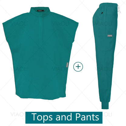 Scrubs Uniforms Sets Medical Nursing Hospital Working Clothes Solid Color Surgical Gowns Breathable Scrub Top Joggers Pants Suit