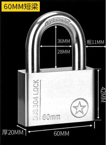 304 Stainless Steel Padlock Cabinet Outdoor Lock Head Furniture Lock Waterproof Rust-Proof Door Lock  with 4 keys