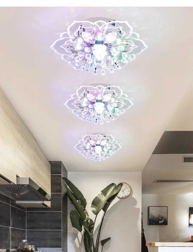LED Crystal Ceiling Light Modern Flower Shape Ceiling Lamp Hallway Living Room Lamp Bedroom Kitchen Corridors Aisle Light