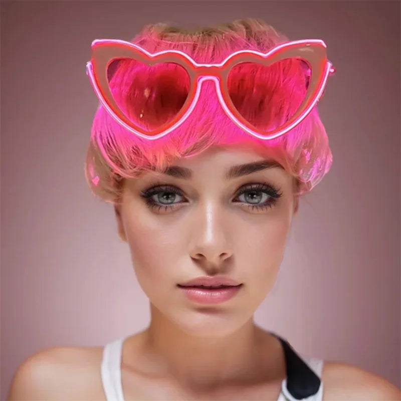 Light Up LED Glasses 5 Colors Heart Shape Glow Glasses Glow in The Dark Party Supplies Neon Party Favors for Kids Adults