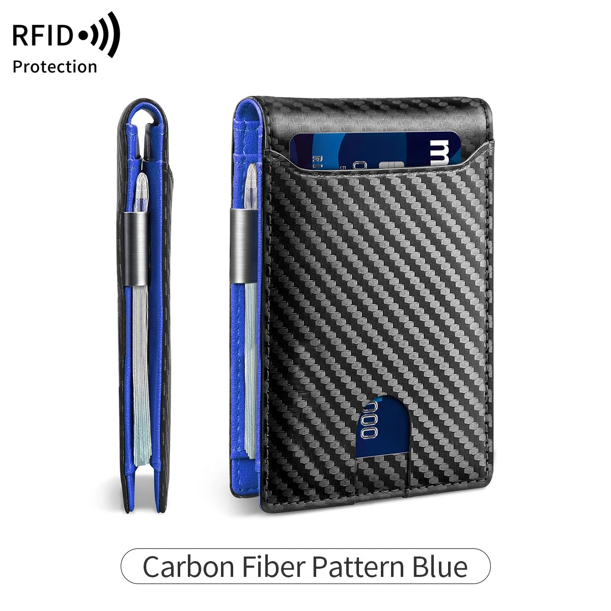 RFID Blocking Carbon Fiber Wallet- Ultra-Slim Bi-Fold Credit Card Holder with ID Window, Portable Front Pocket Money Clip