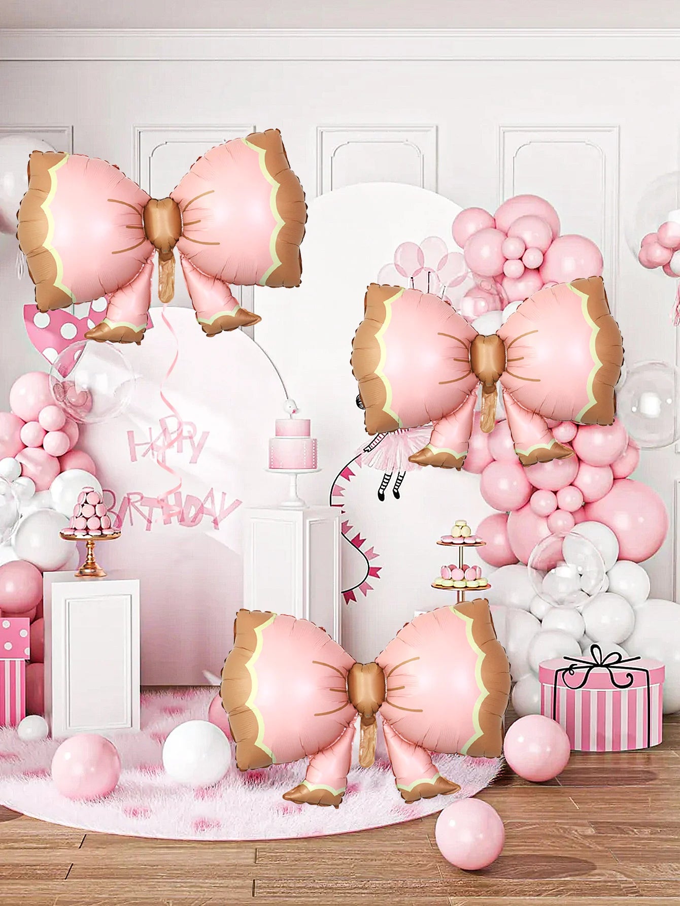 3pcs pink bow shape balloons, baby shower, birthday party, party decoration, anniversary, party decoration
