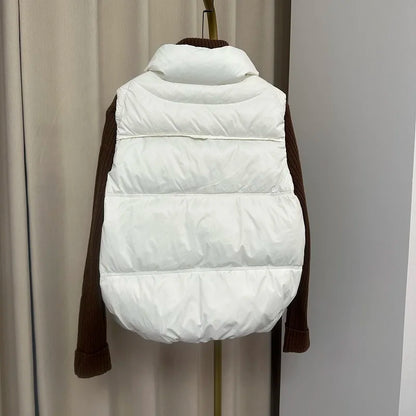 Down Jacket Women Sleeveless 2024 New Down Vest Female Standing Collar Short Coat Loose White Down Jacket Vest Small European