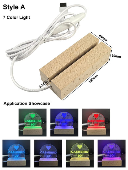 Wood Desktop Decorative Lights Light Base Night Light Wooden Led Usb Display Light Display Stand Lamp Holder Lamp Art Ornament