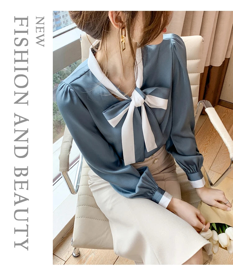 Elegant Office Blouses Women Chiffon Autumn Winter Korean Fashion Casual Streetwear Blusas Mujer Puff Sleeve Ladies Tops Shirts