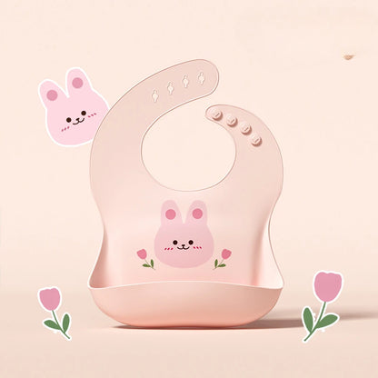 Children's Saliva Feeding Bib Cute Cartoon Baby Bib Waterproof and Adjustable Soft Silicone Bib Baby Feeding Accessories Bibs