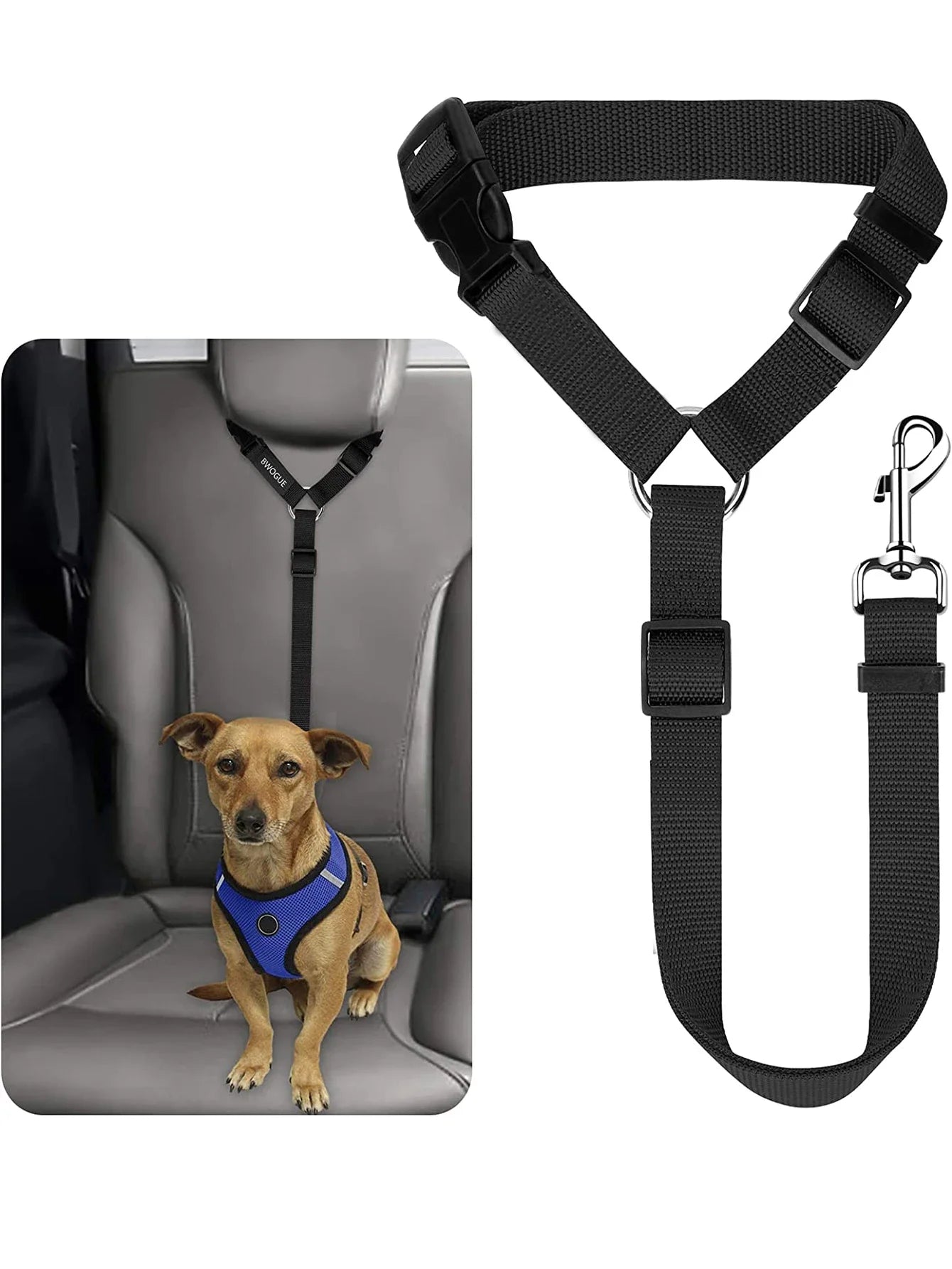 Nylon Two-in-one Dog Car Seat Belt Adjustable Dog Harness Collar Pet Accessories Dog Lead Leash Backseat Safety Belt Solid Color
