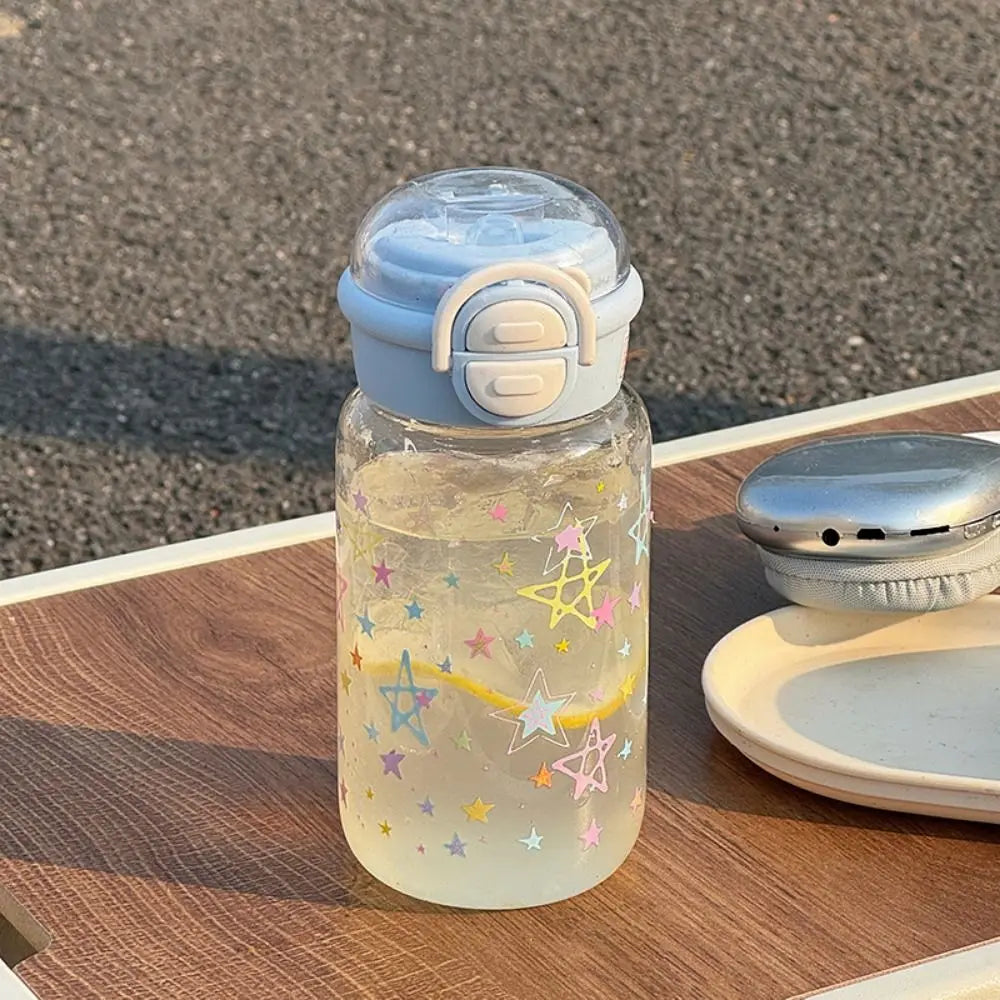 500ml Transparent Plastic Cup Straw Cup Lifting Rope Graffiti Water Bottles Fall Prevention Portable Drinking Water Bottle