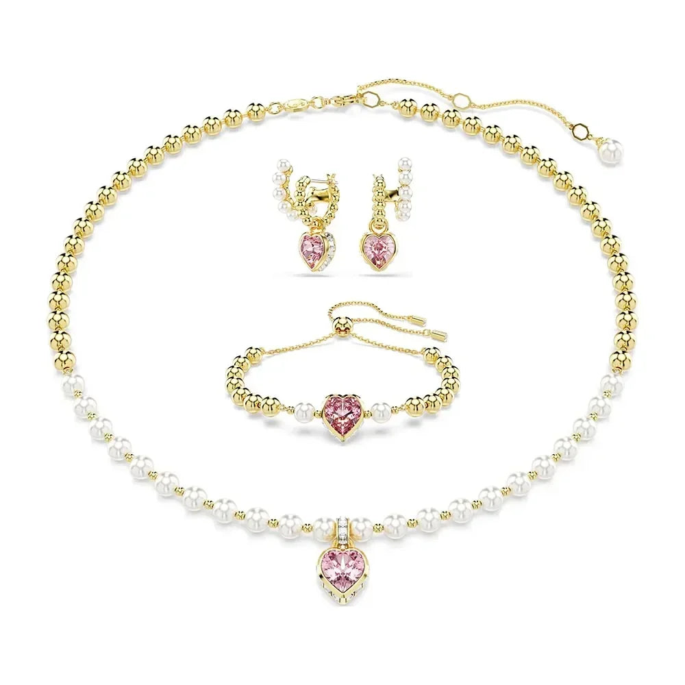 2025 Fashionable Party Accessories: Heart - Design Diamond - Inlaid Necklace, Bracelet and Earrings Set for Ladies