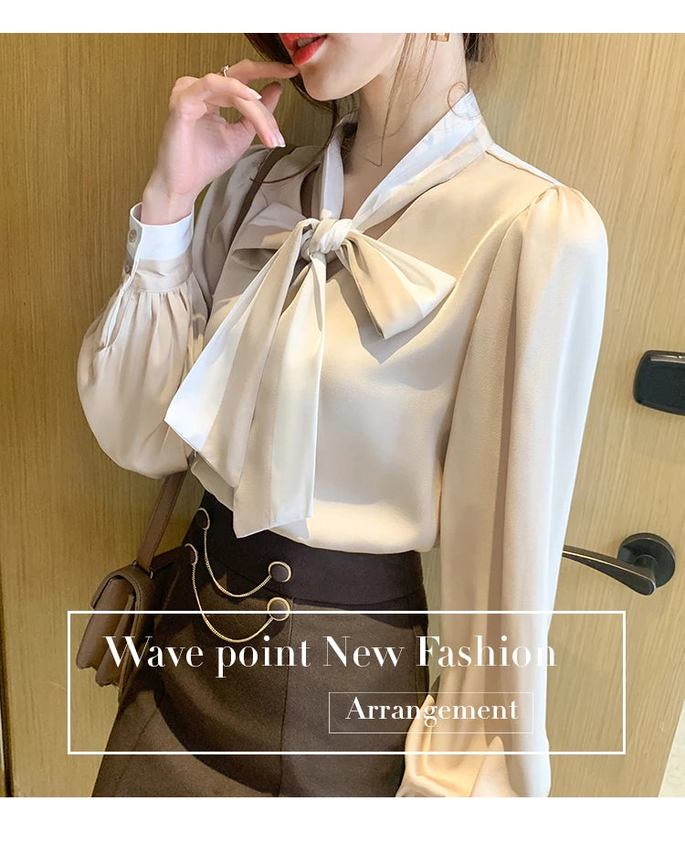 Elegant Office Blouses Women Chiffon Autumn Winter Korean Fashion Casual Streetwear Blusas Mujer Puff Sleeve Ladies Tops Shirts