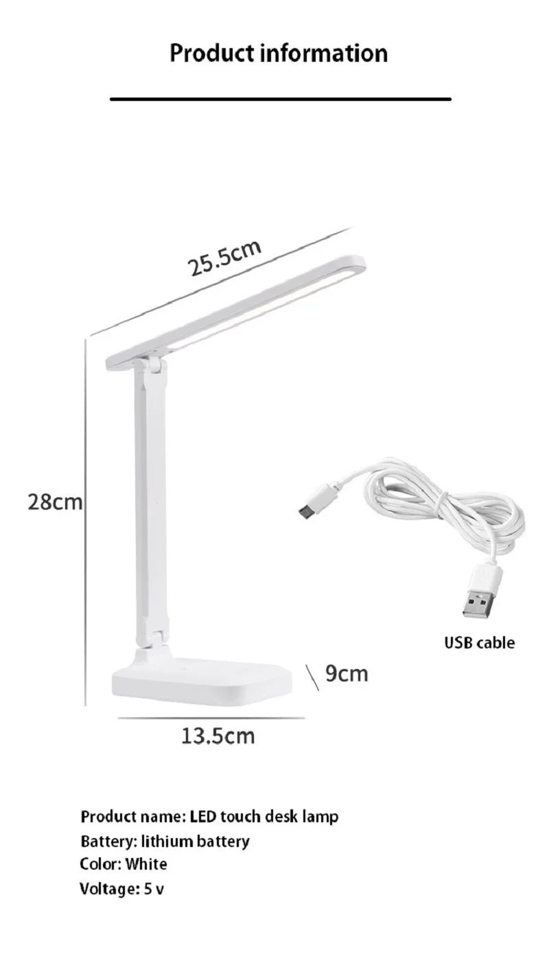LED Table Lamp Eyes Protection Touch Dimmable LED Reading Light Student Dormitory Bedroom Reading USB Rechargable Desk Lamp