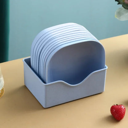 Reusable Food Serving Dishes with Rack, 10Pcs Square Wheat Straw Plates Salad Bowl