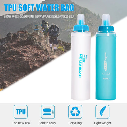 1PCS Soft Flask, Shrink As You Drink Soft Water Bottle for Hydration Pack, Folding Water Bottle Running,Hiking,Cycling,Climbing